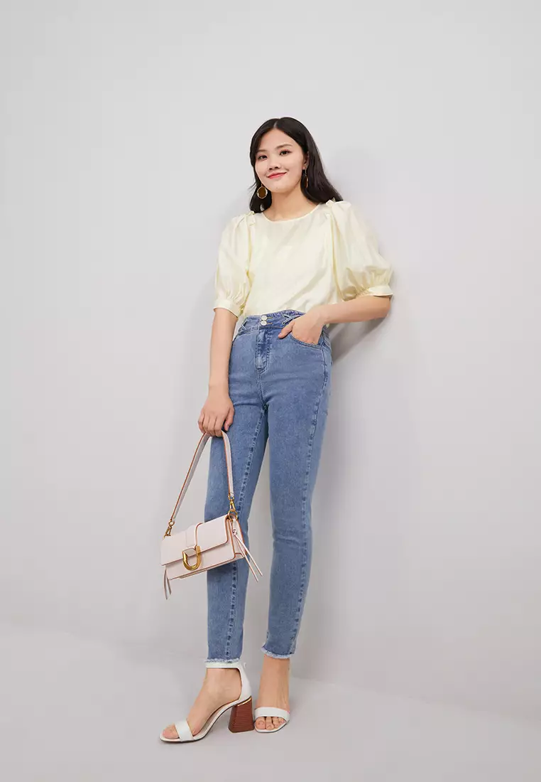 Puff Sleeve Back Button Up Blouse