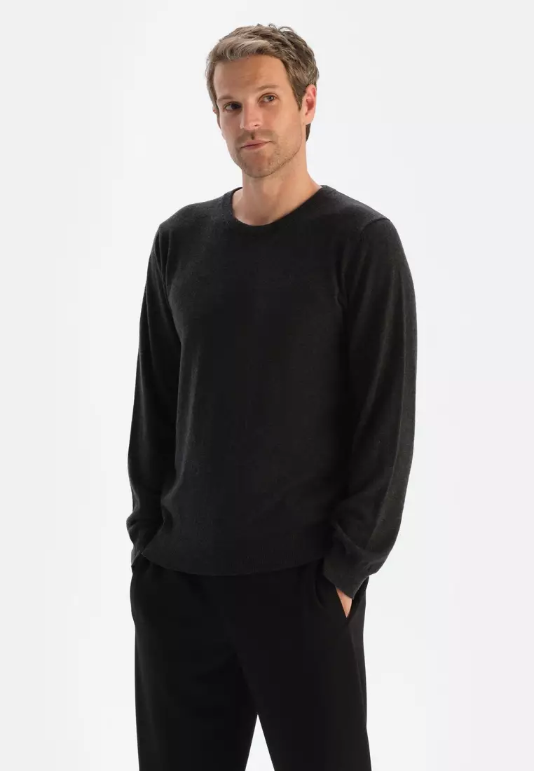 Anthracite Knitwear, Crew Neck, Regular Fit, Long Sleeve Loungewear for Men