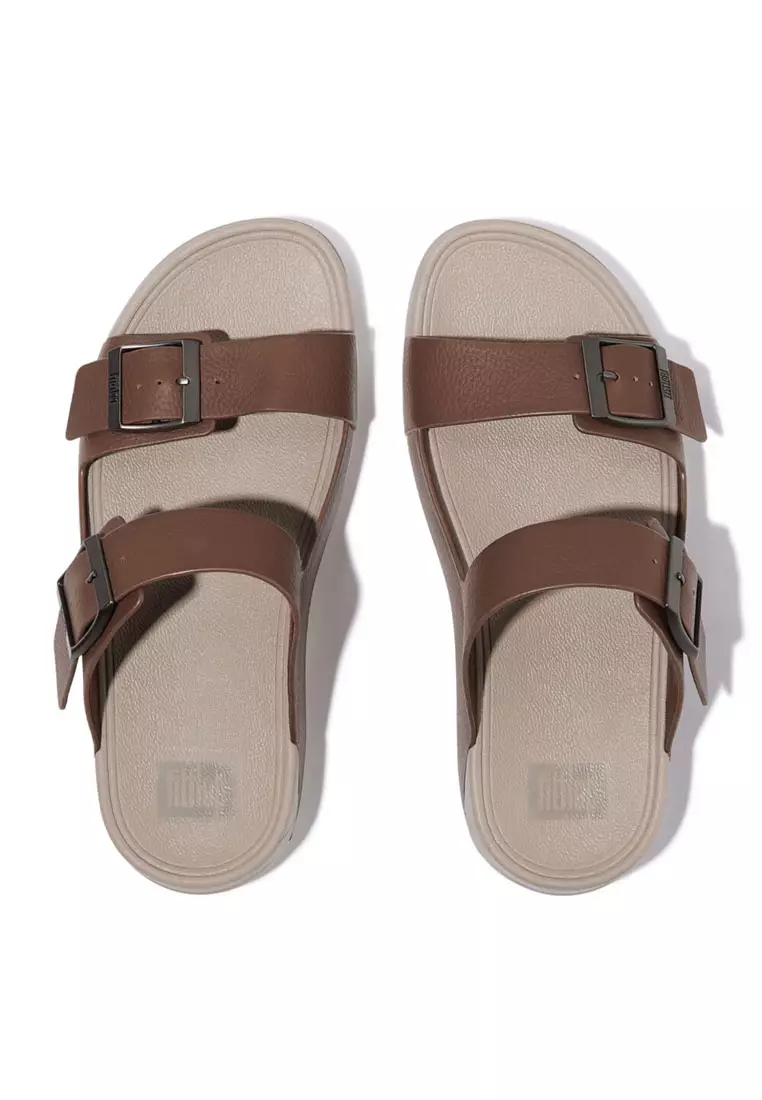 Buy FitFlop GOGH MOC Men's Buckle Tumbled-Leather Slides Mocha