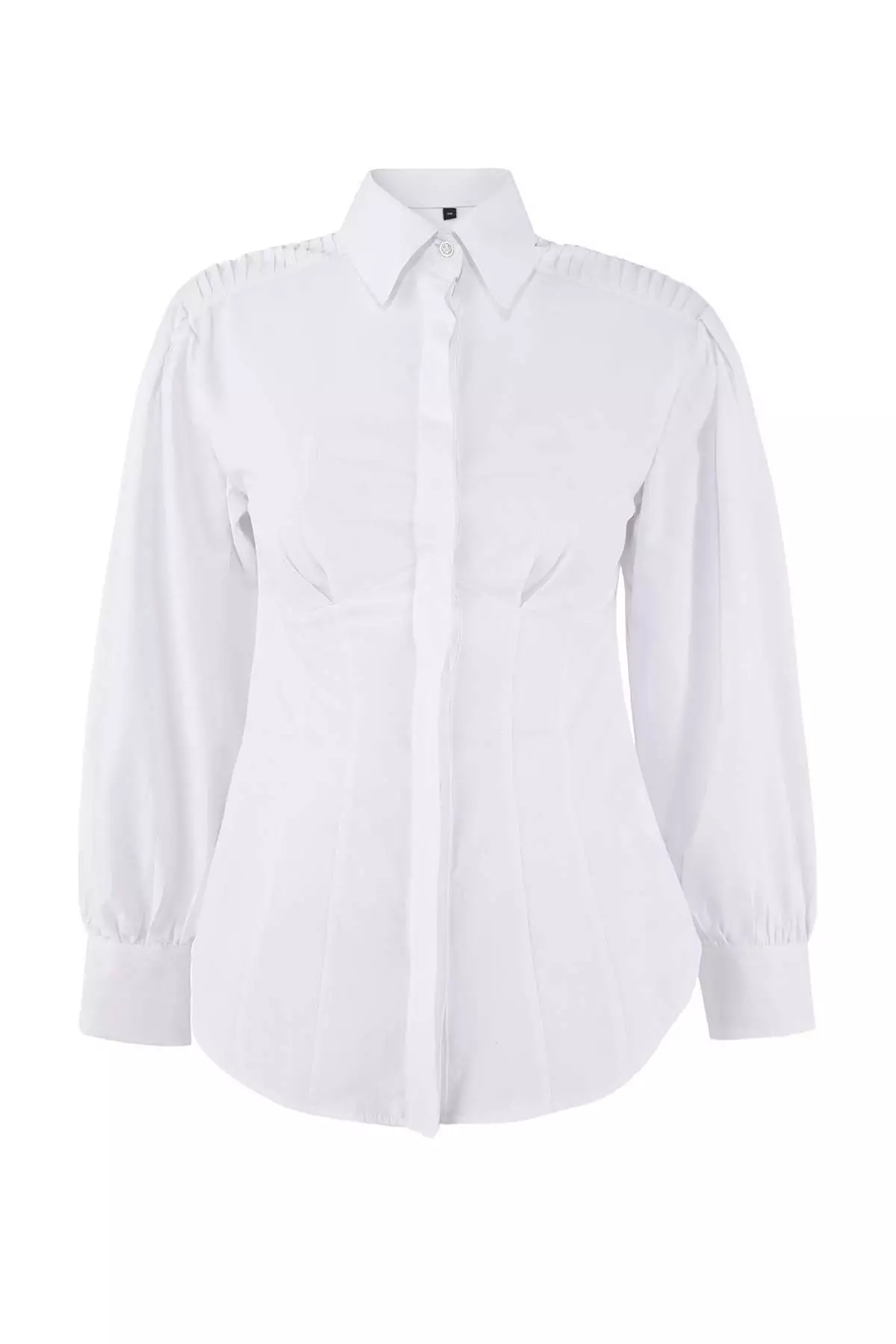 White Fitted Balloon Sleeve Fitted/Waist Fitted Cotton Piece Shirt Tctss26Tg00015