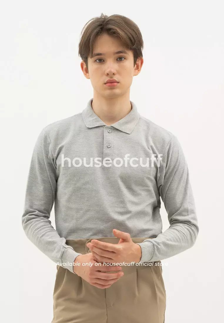 Houseofcuff polo shirt kaos kerah polo lengan panjang slim fit Abu Tua