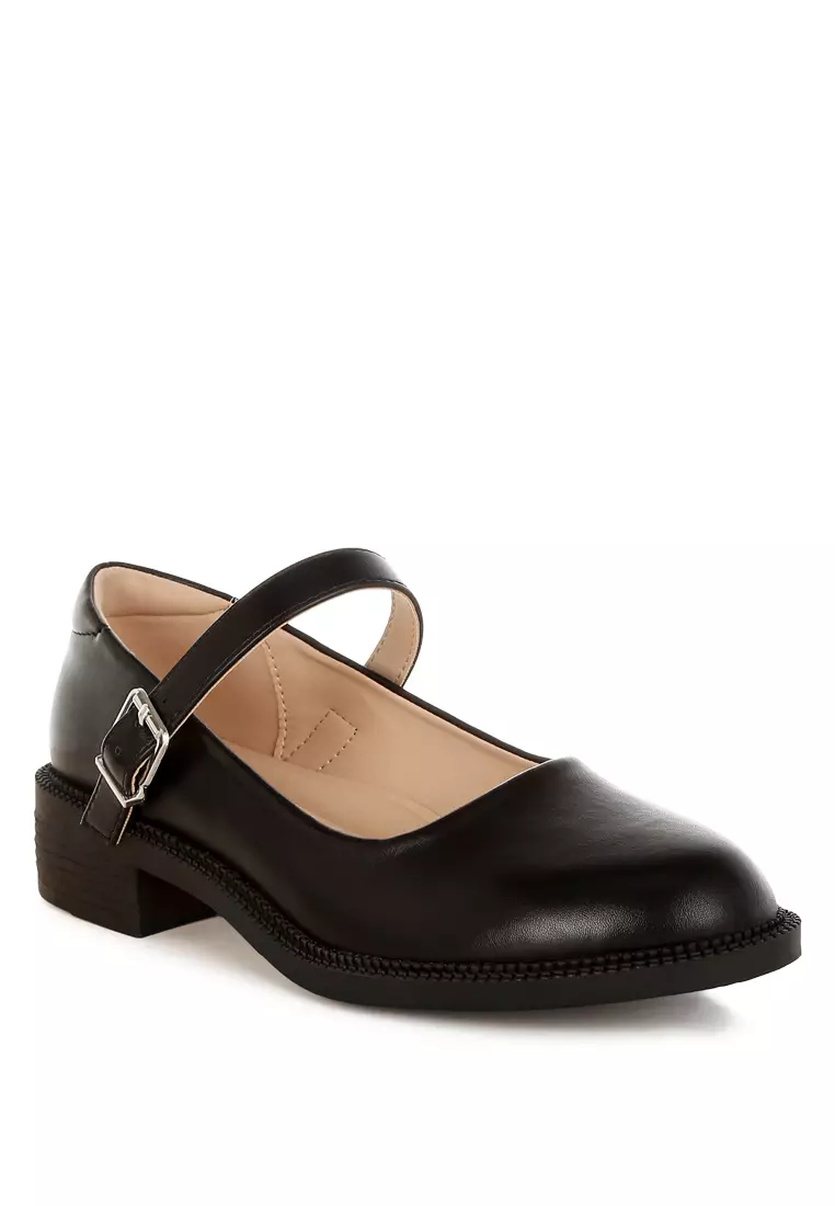 Faux Leather Mary Jane Shoes in Black
