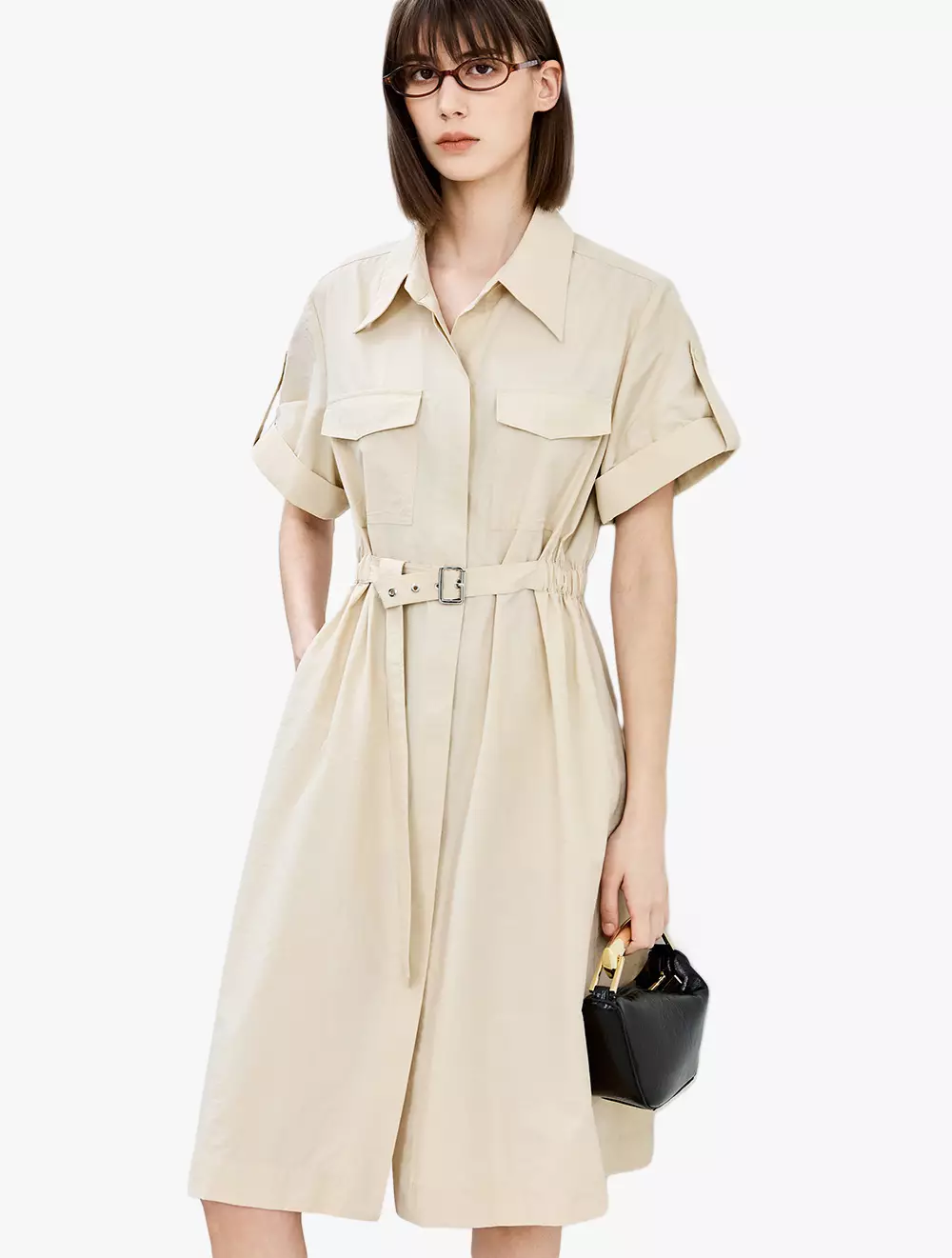 LILY Daily Commuting Basic Versatile Shirt Dress - Brown