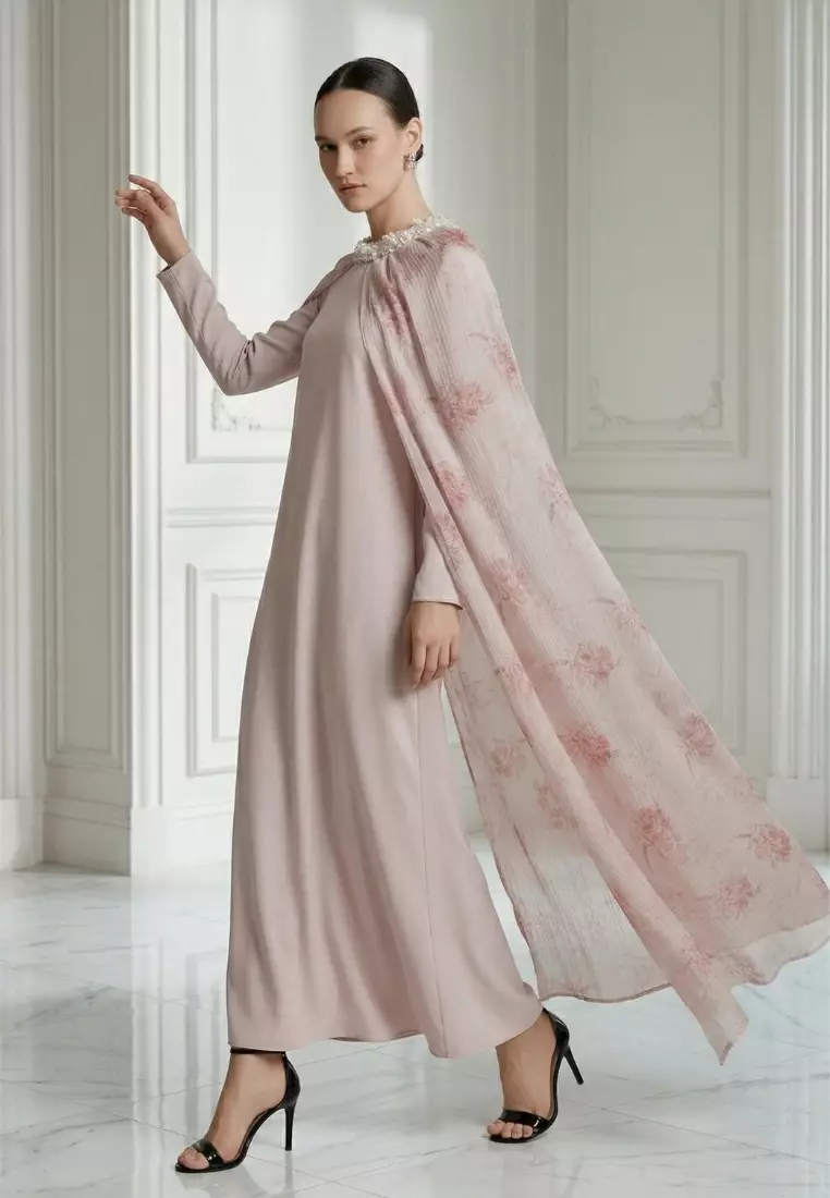 Asymmetrical Side Cape Kaftan in Silk