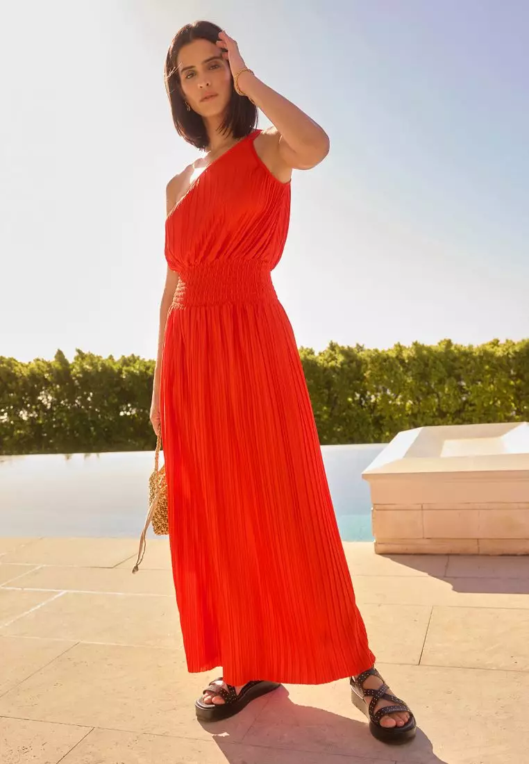 Plisse One Shoulder Dress