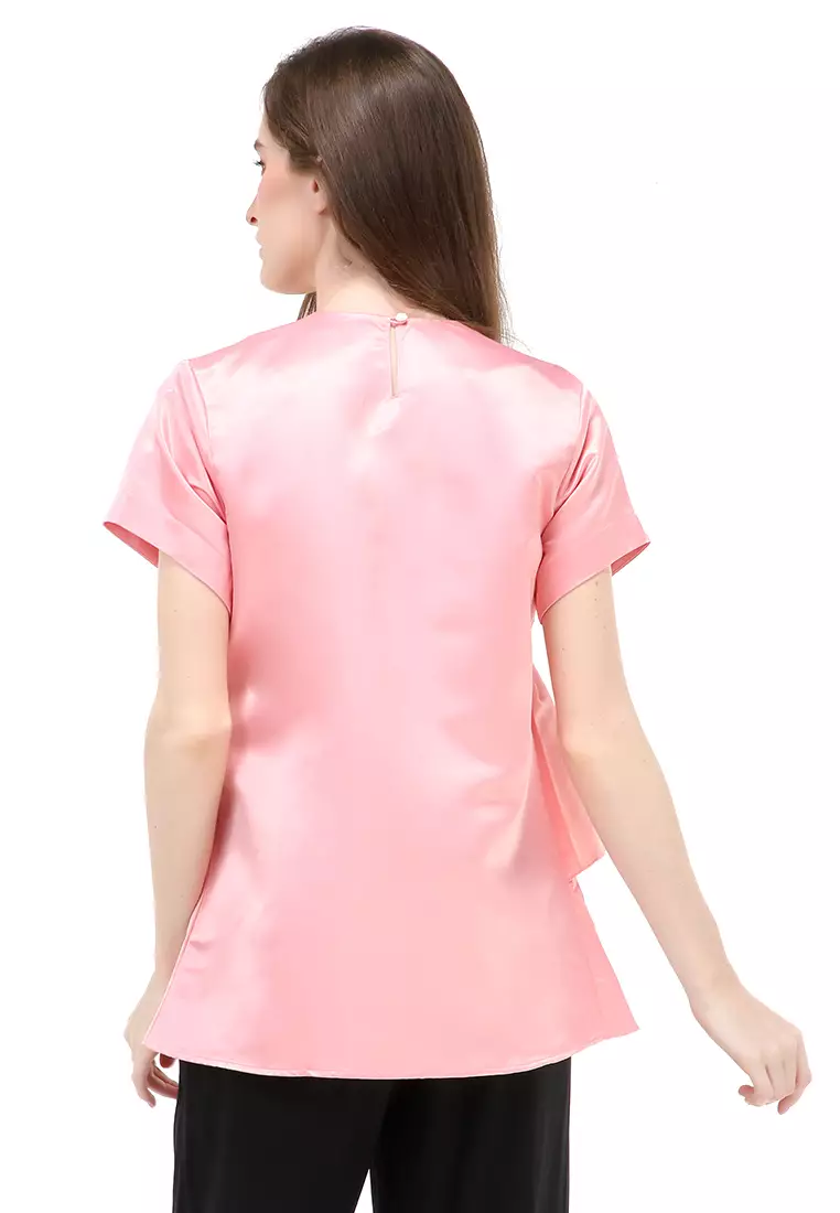 Kailah Blouse Short Sleeves Wanita Motif Polos Atasan Casual - Peach