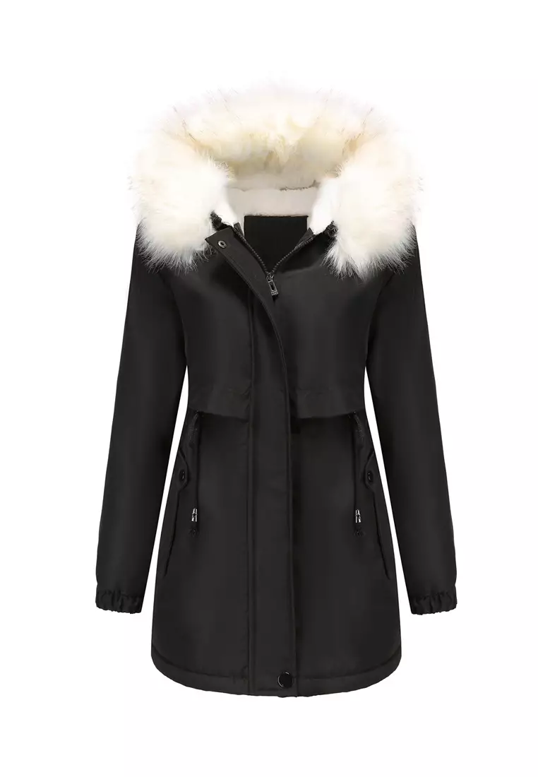 Buy HAPPY FRIDAYS Detachable Faux Fur Collar Hooded Coat AD82031