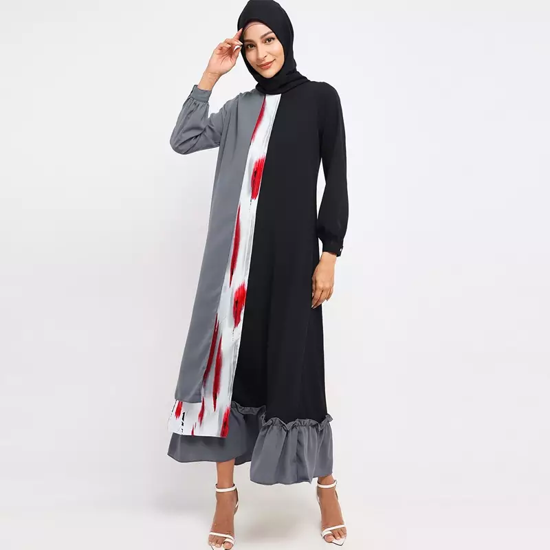 Alika Maxi Dress In Grey, Red & Black Print