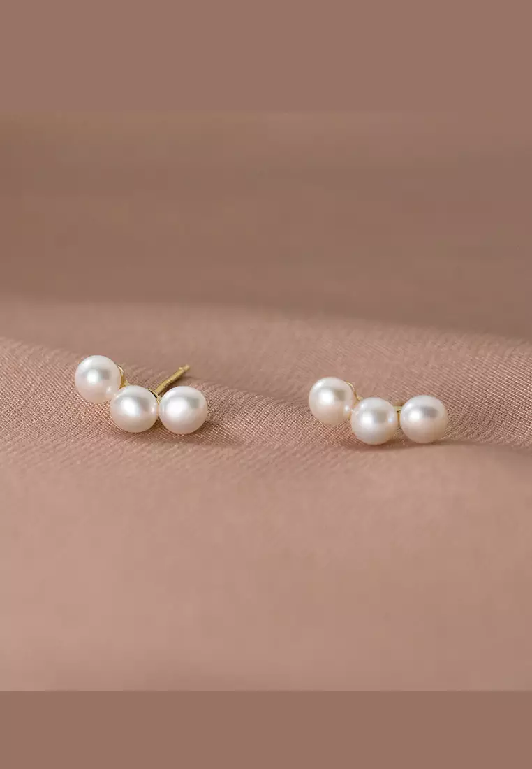 925 Silver Plated Gold Faux Pearl Earrings JW AR-M00892