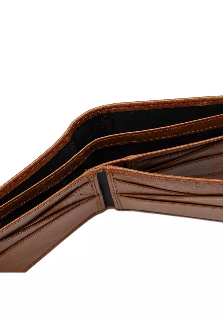 Men's RFID Bi Fold Genuine Leather Center Flap Short Wallet