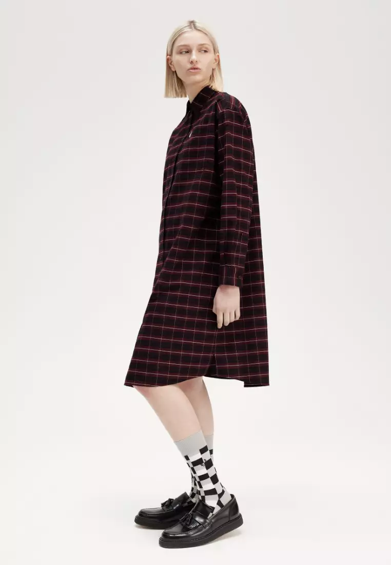 Fred Perry D8176 Check Oxford Shirt Dress (Oxblood)