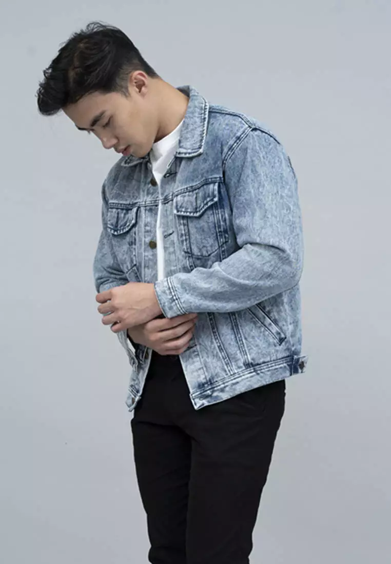 Houseofcuff Jaket Denim /Jeans Tebal Unisex Pria Biru Pudar