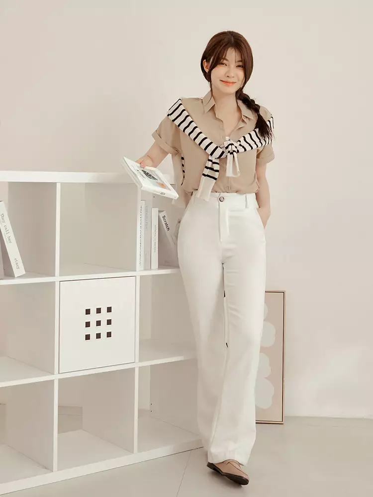 Wrinkle-resistant solid color short sleeve open-front shirt [AB19464]