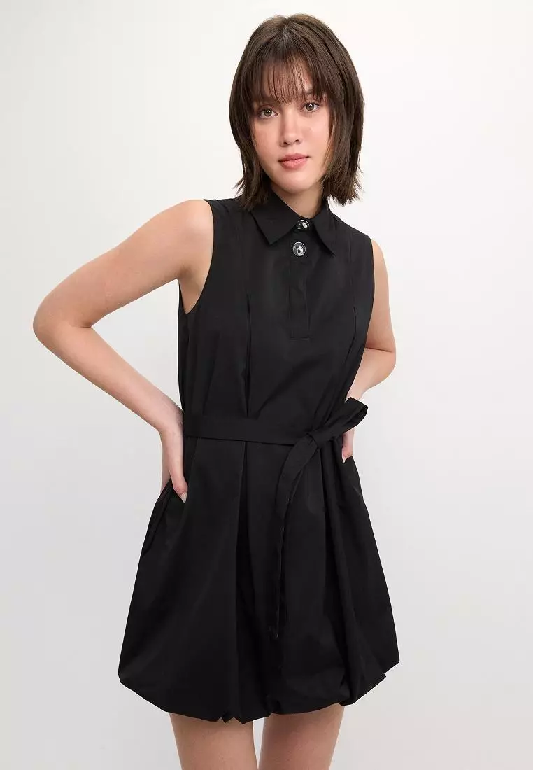 Belted Bubble Skirt Dress