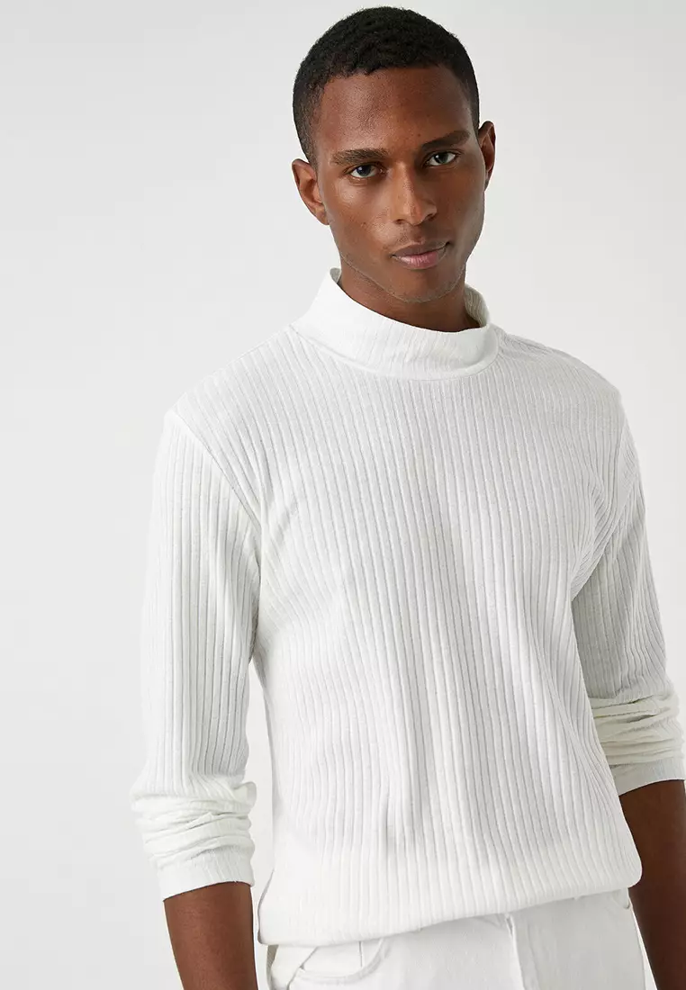 Koton Cardigan Corto Donna A Collo Alto Con Cerniera, Maniche Lunghe, Misto Viscosa, Colore Bianco, Taglia M