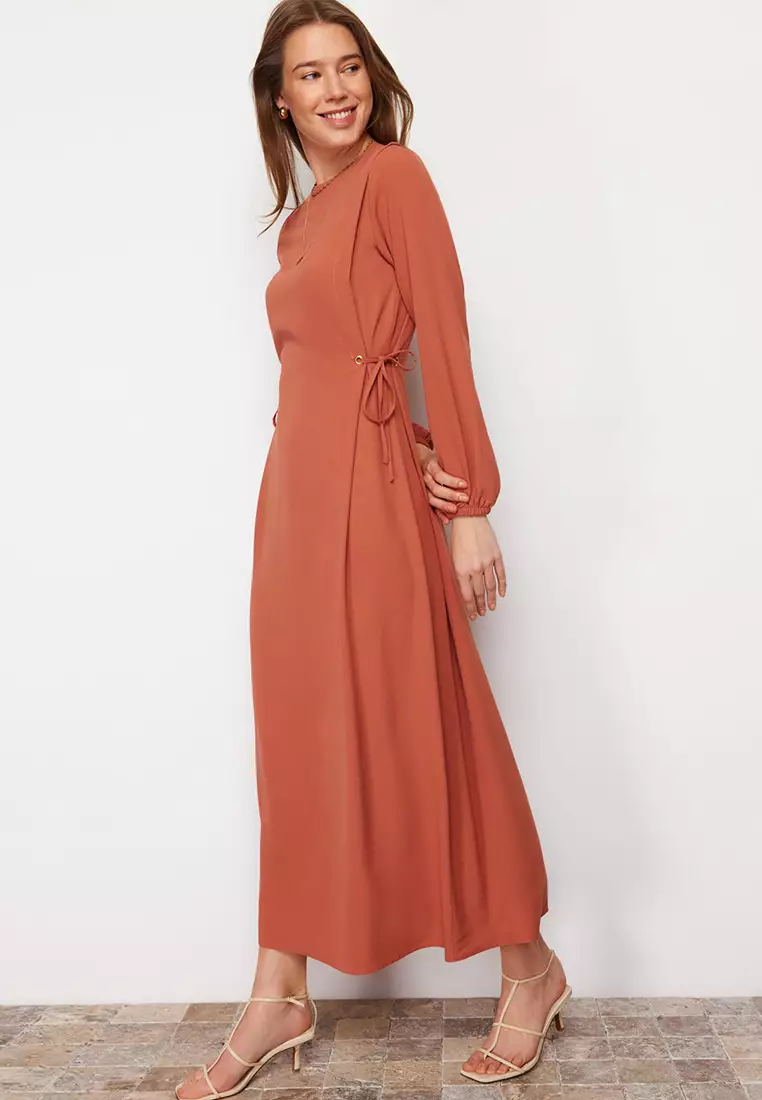 Tile Waist Tie Tie Detailed Elastic At The End Of The Sleeve Aerobin Woven Dress TCTSS22EB00104