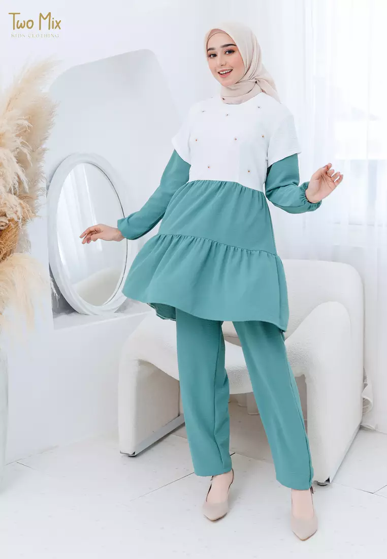 Two Mix - Setelan Gamis Dewasa Couple Perempuan - Stelan Baju Muslim Couple Ibu Anak Cewek 4357