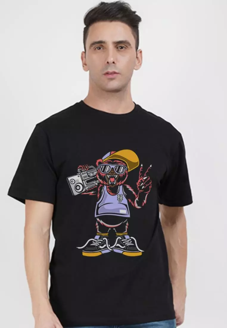 トップス ansdotsloevner Tiny Tee Black / Bear S Buy QuirkyT Cool Bear Black Cotton Short Sleeve Essential T-Shirt