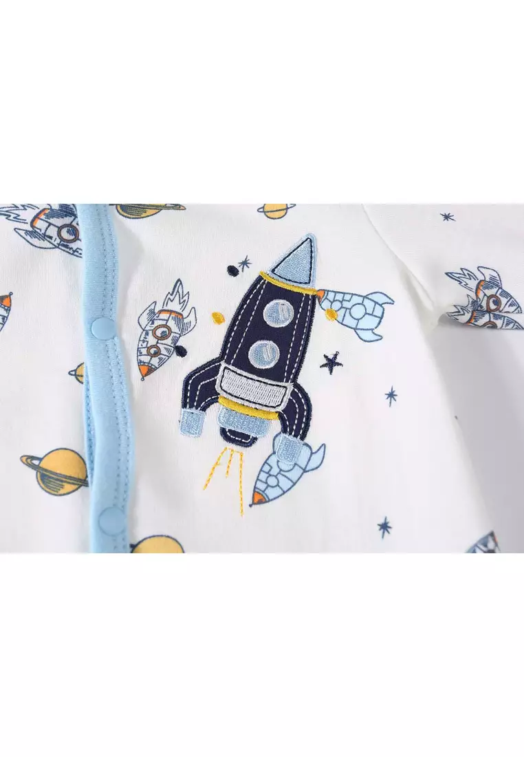 Baby Embroidered Rocket Button Sleepsuit All In One Jumpsuit