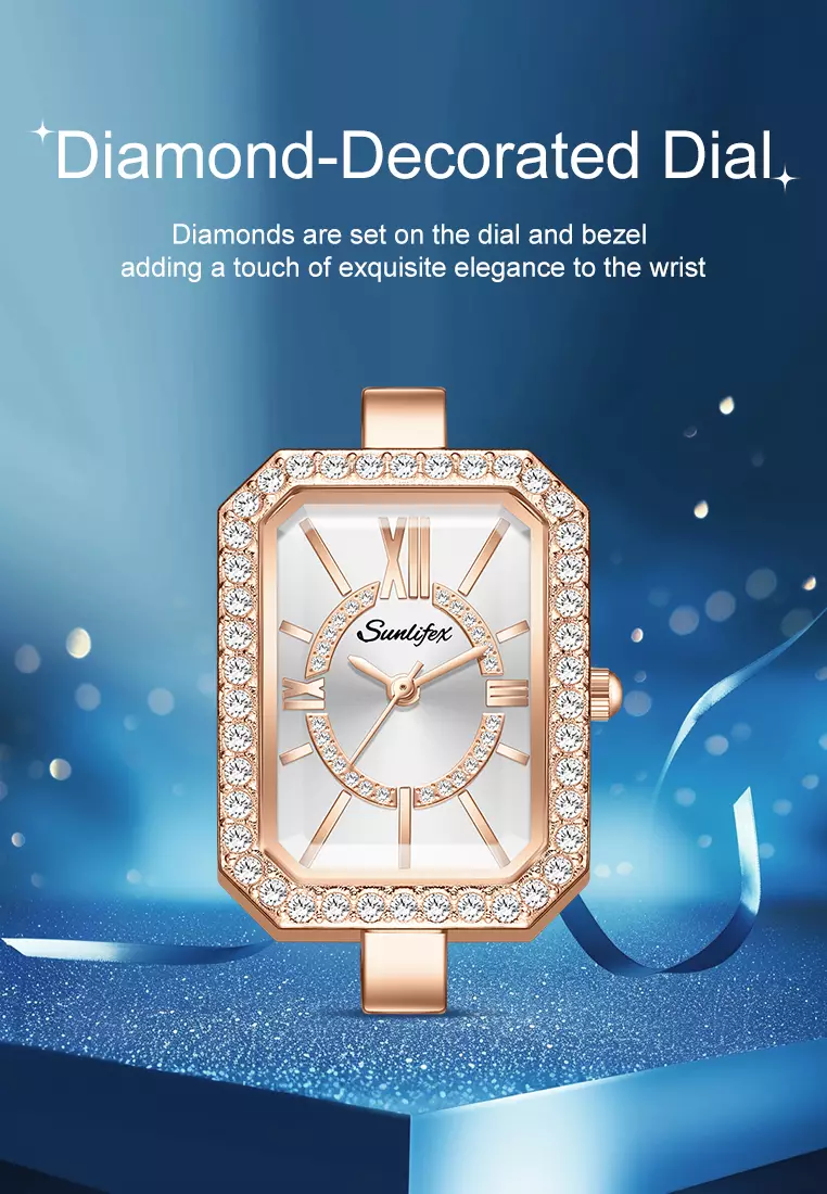 Jam Tangan Wanita Original Korea Kuasar Berlian Square Tali Stainless Steel Anti Air Jam Tangan Cewek silver