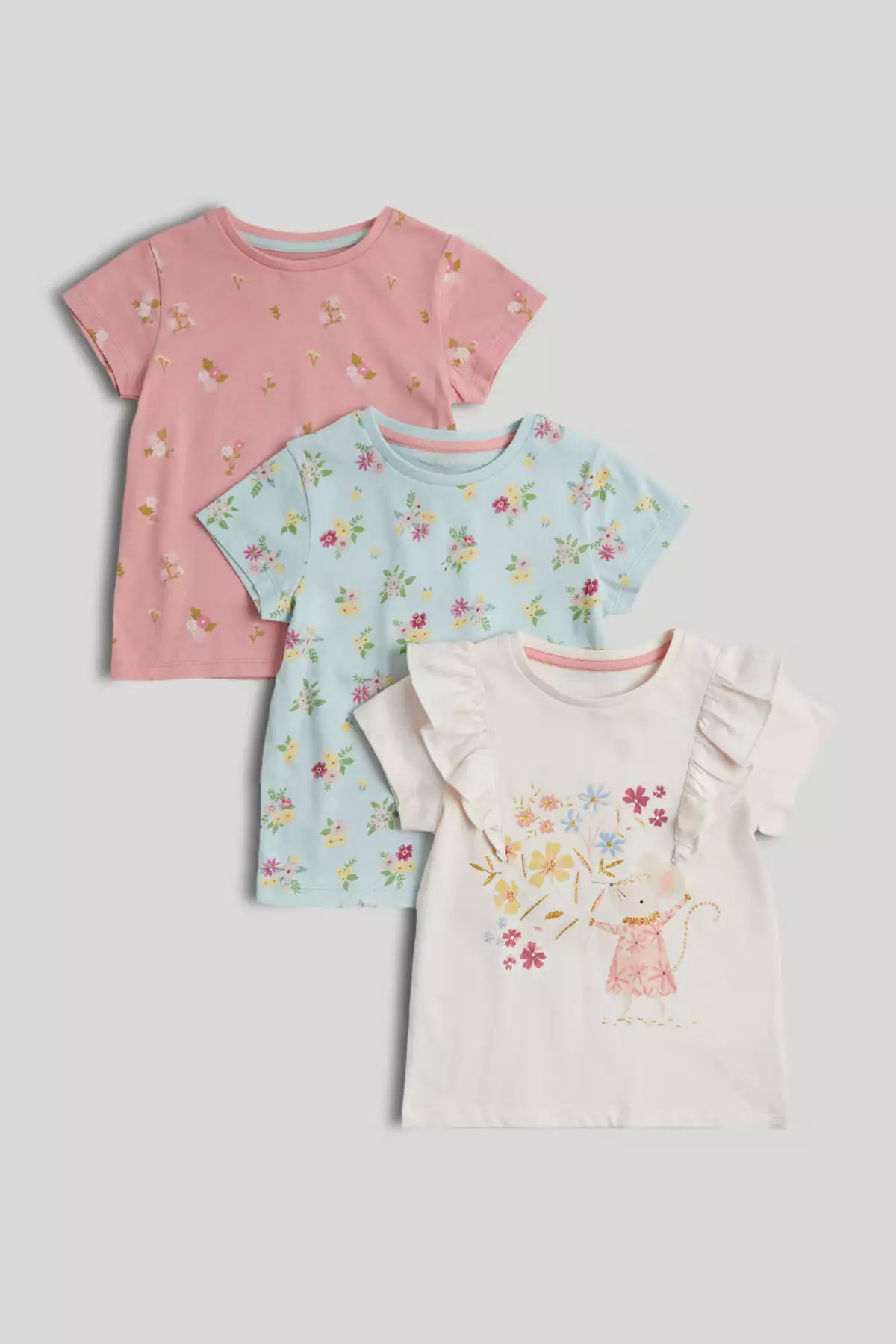 Mothercare 3 Pack Flower T-Shirts - Kaos Bayi Perempuan (Multi)