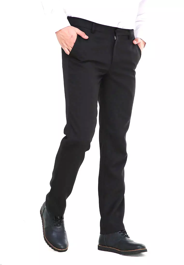 Locko Celana Panjang Pria Polos Slim Fit Formal Long Plain Pants Material Wool ORIGINAL - Black