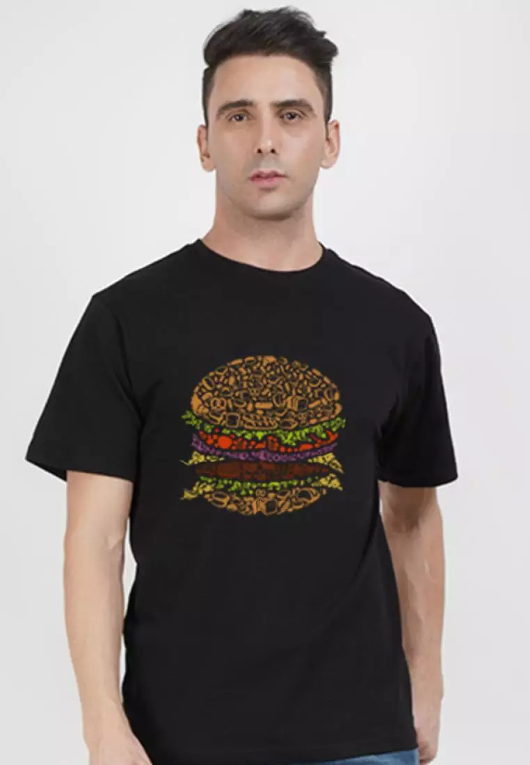 QuirkyT Relaxed Fit Short Sleeve Black Cotton Burger Graphic Tee