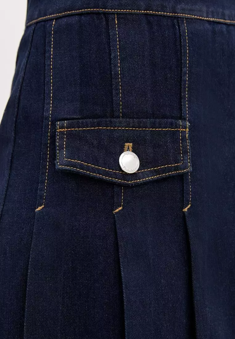 Pleated Denim Skirt