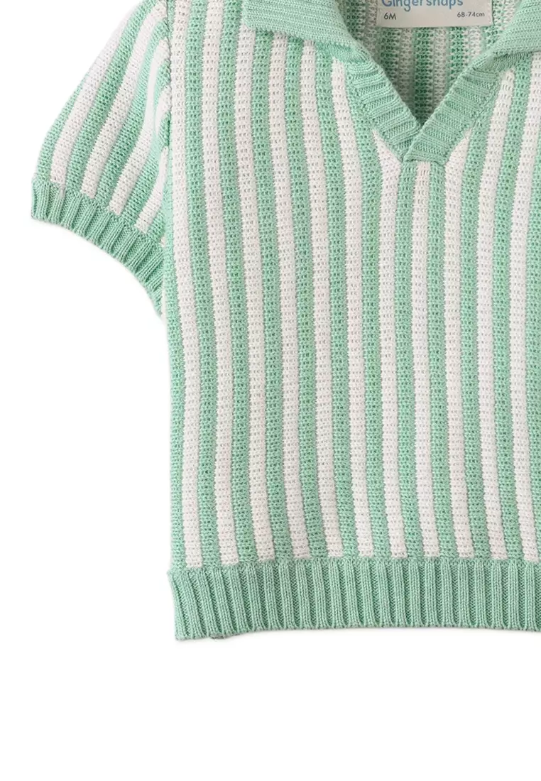 Baby Waylon Vertical Stripe Crochet-Style Knit Polo Shirt