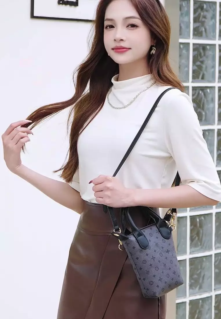 Women's Monogram Top Handle Bag / Sling Bag / Crossbody Bag (Tas Selempang / Tas Tangan) - Hitam