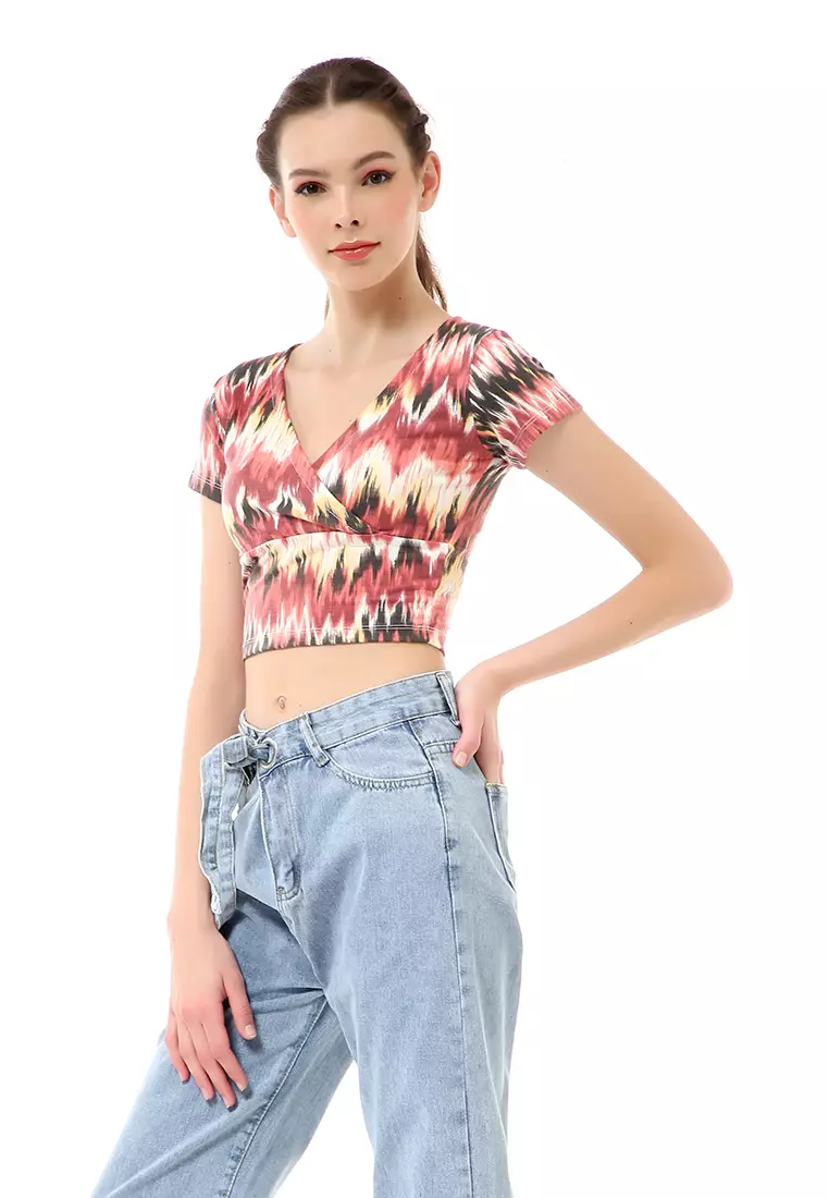 Cerise Atasan Wanita Crop Top T-Shirt Simple Girly Kaos Lengan Pendek Material Pisky Terry ORIGINAL - Coral