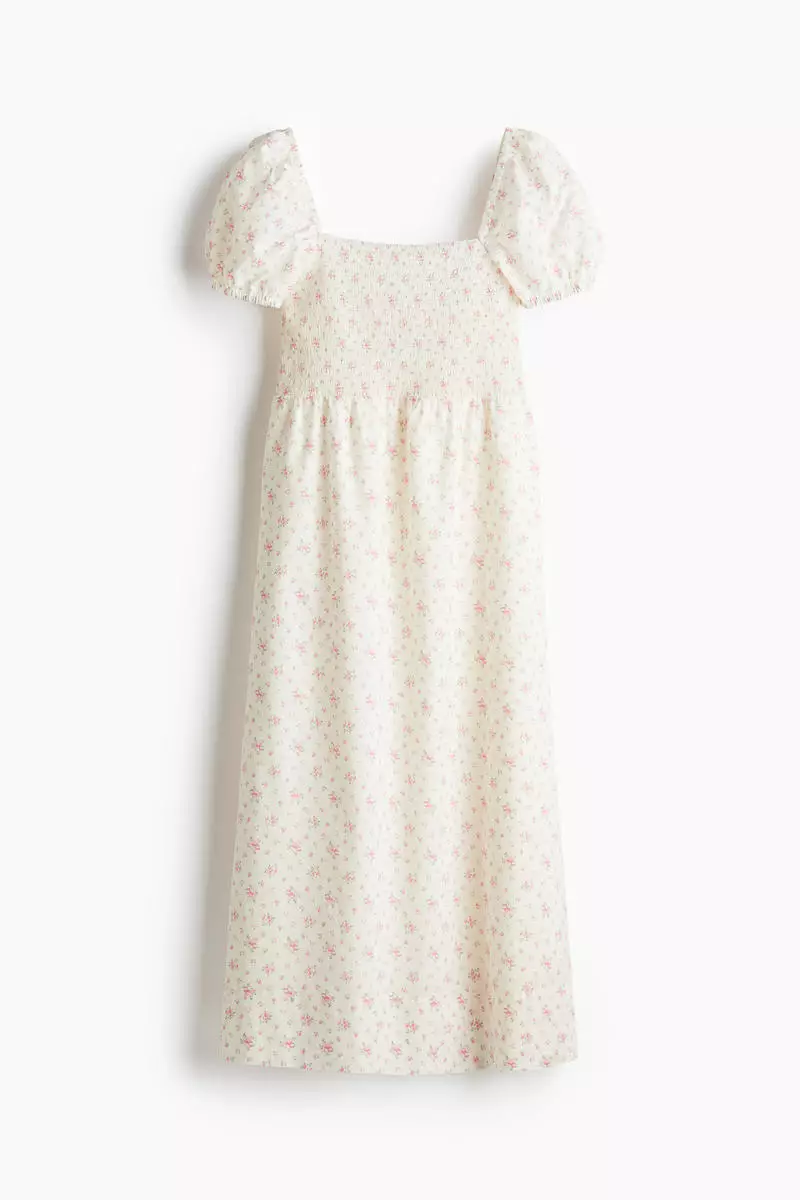 Puff-sleeved cotton dress