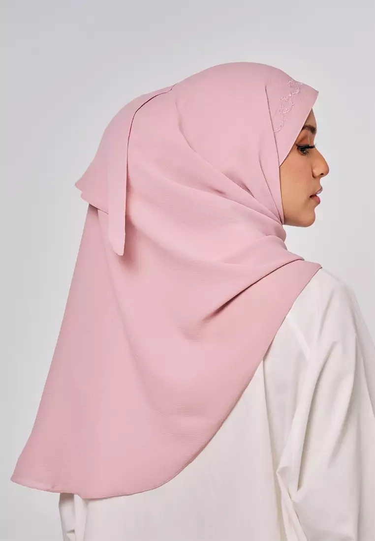 Sulam Mekar Ironless Chiffon Triangle Bawal in Ballerina Pink