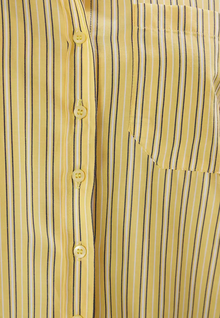 Striped Oversize Bustier in Yellow Wide Pattern Woven Shirt TWOSS25GO00076
