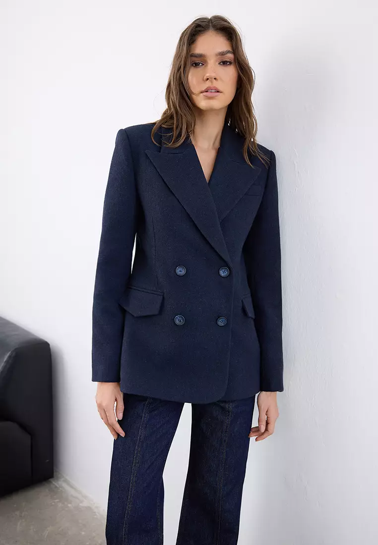 Herringbone Double-Breasted Blazer
