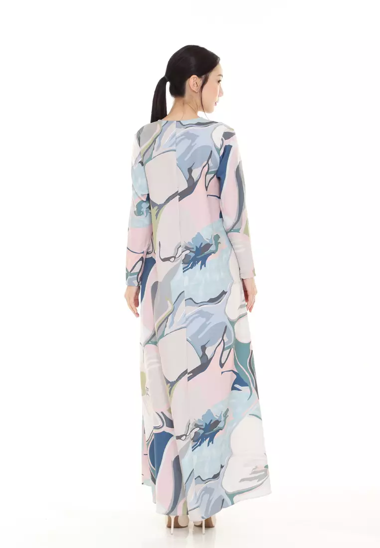 Felicia Printed Dress in Pink Blue