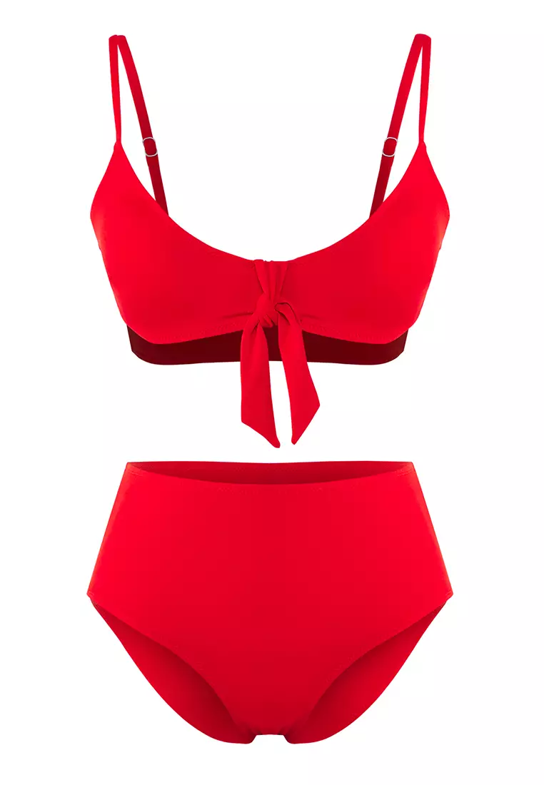 Red Triangle Tie Detail Normal Waist Bikini Set TBESS25BT00186