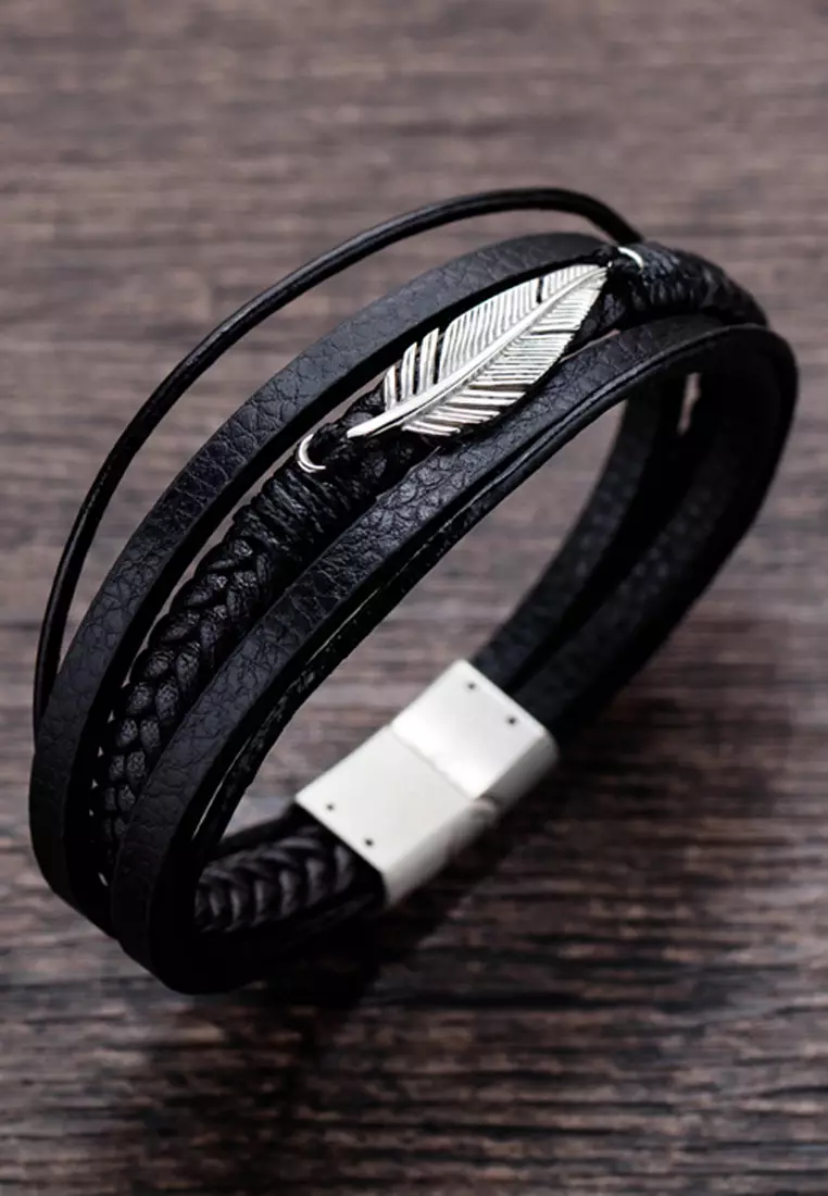 Mens leather clearance bracelets online shopping