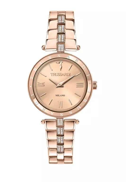 【2 Years Warranty】Trussardi T-Shiny 34mm Rose Gold Dial Rose Gold Stainless Steel Women's Quartz Watch R2453145509