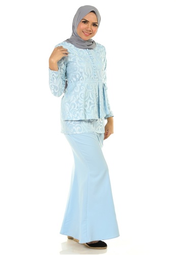 Buy Rosa Kurung With Layered Pleated from Ashura in Blue at Zalora