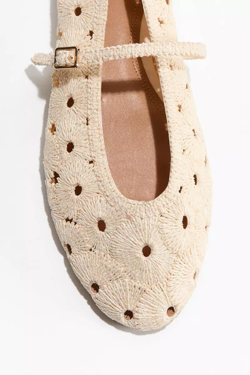 Straw Mary Jane ballet flats