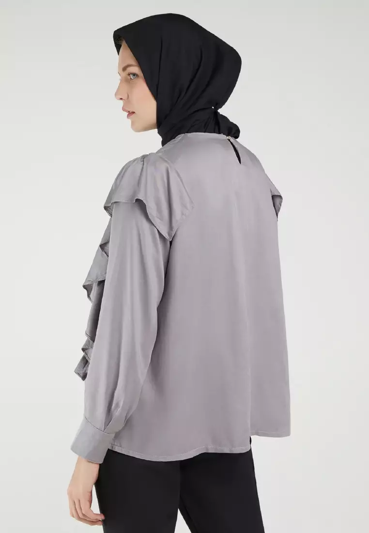 Mayonette Novalee Top - Baju Atasan Wanita Terbaru Blouse Korean Style - Grey