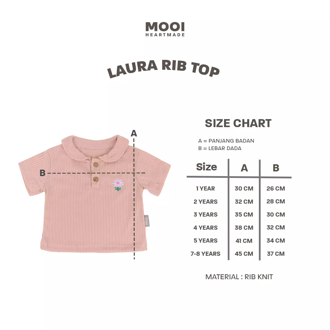 Mooi Atasan Anak Perempuan Laura Rib Top - Pink Peach