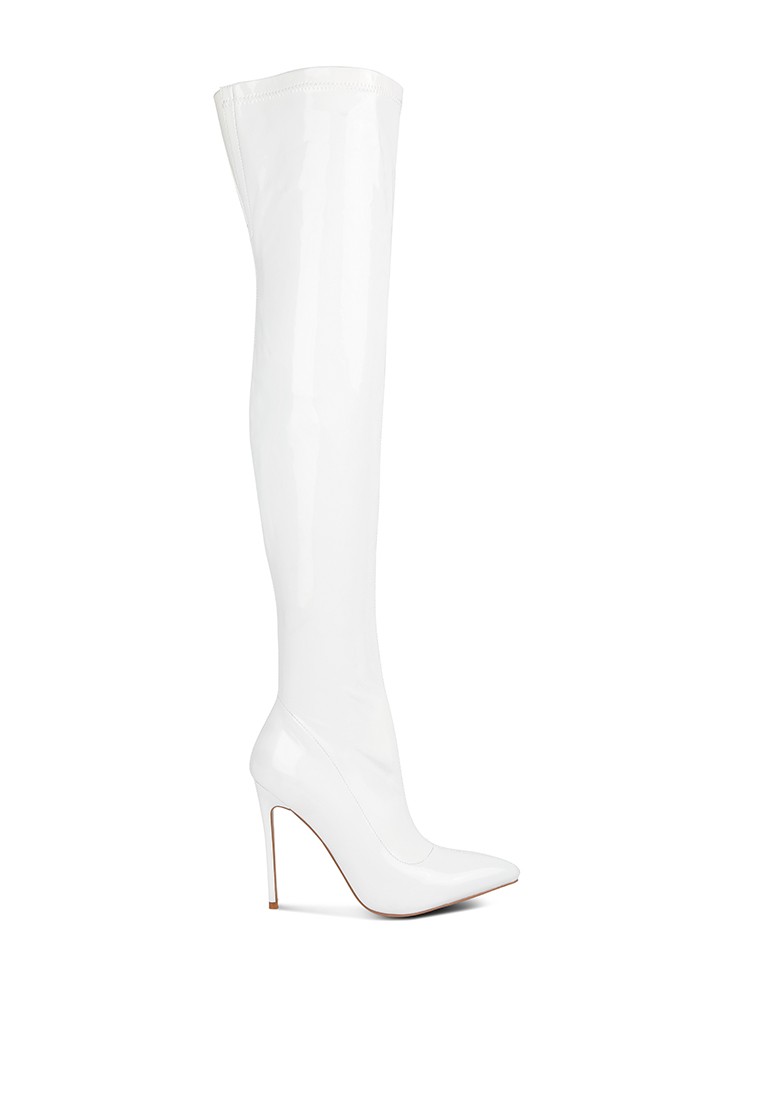 White Patent PU Stiletto Long Boots