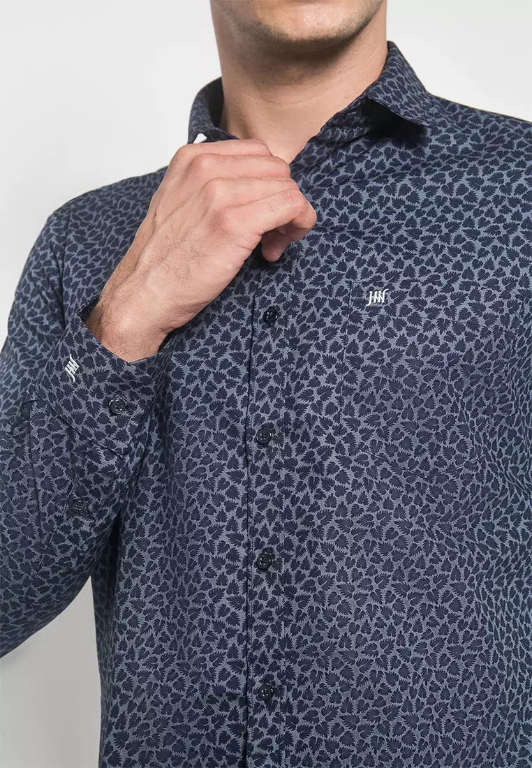 Johnwin - Kemeja Formal - Full Motif - Biru - Regular Fit - FSH.650.K249.861.C-L/S