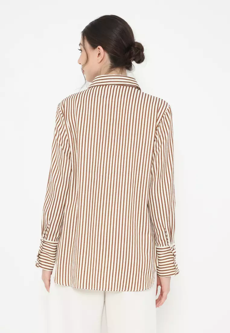 Shirt Striped Cream Terracotta Long Sleeve Arlette By Brilliant girl Warna Cream