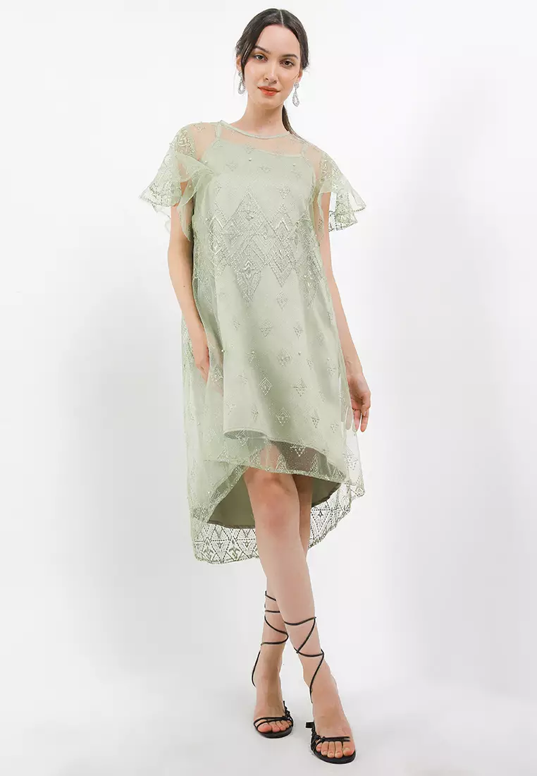 Ethnic Emb Ruffle Sleeves Dress W/ Separate Camisole Dress