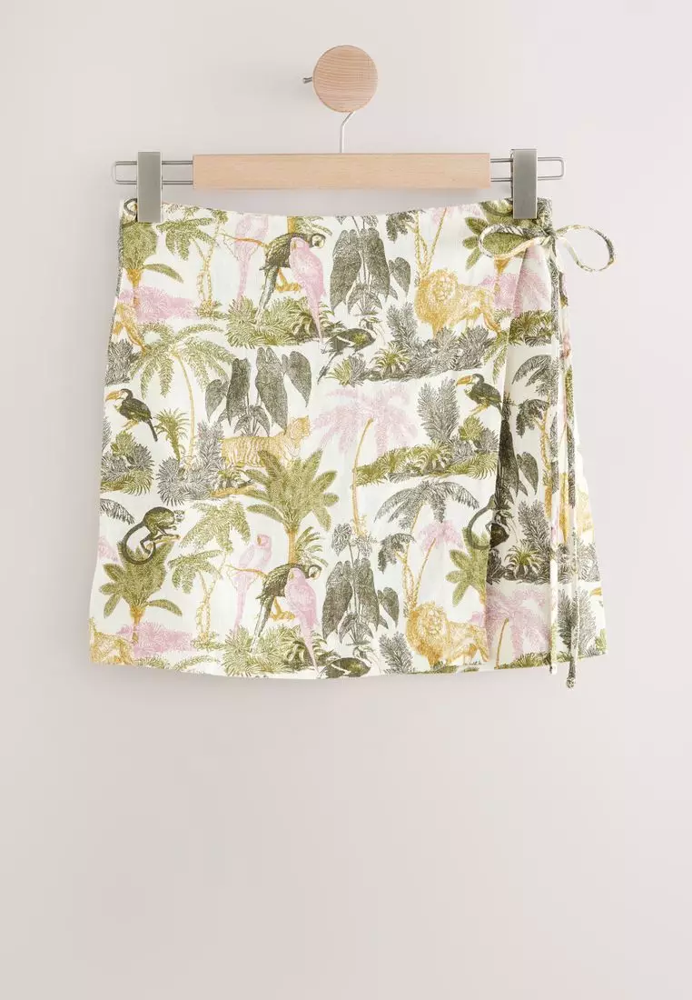 Linen Rich Wrap Mini Skirt