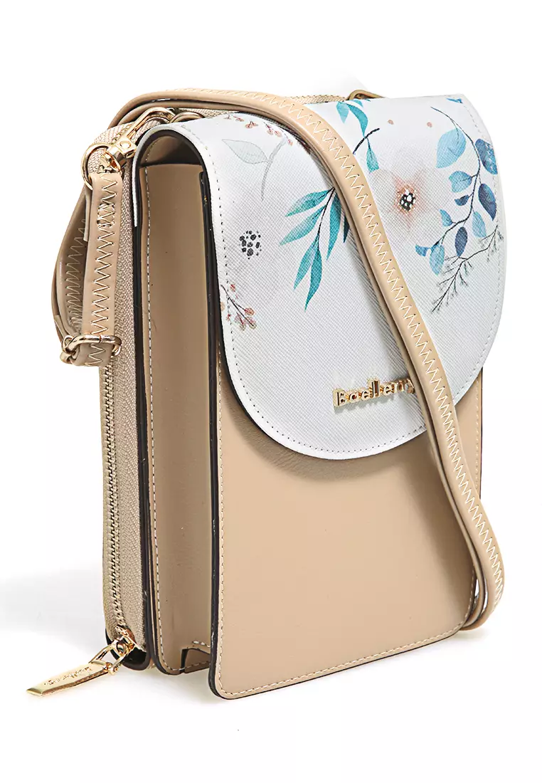 Sling Bag Tas Selempang Wanita Flower Motive Many Pocket Material Leather ORIGINAL