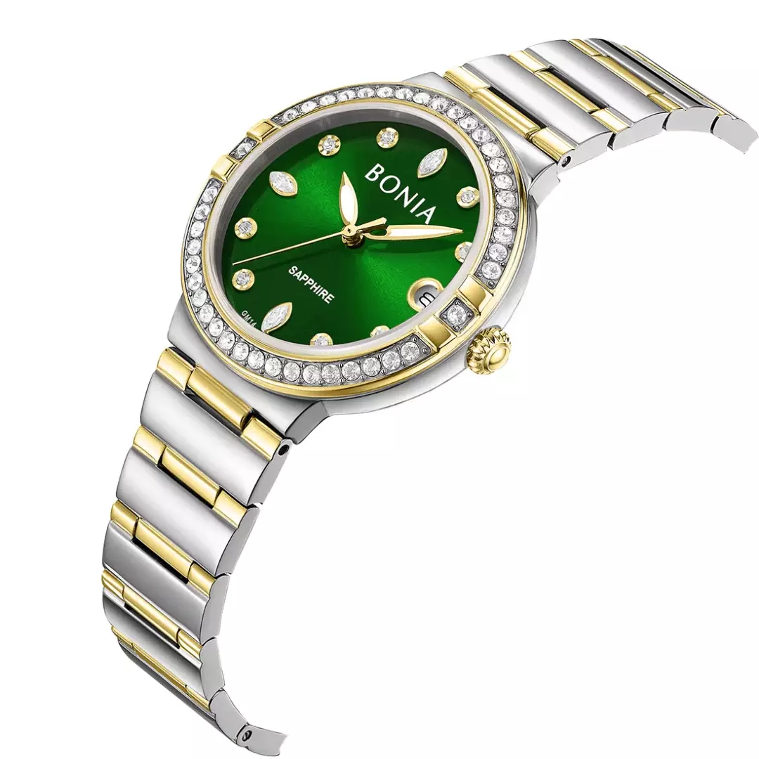 Jam Tangan Wanita Bonia Green Dial Stainless Steel Strap Analog B10854-2197S